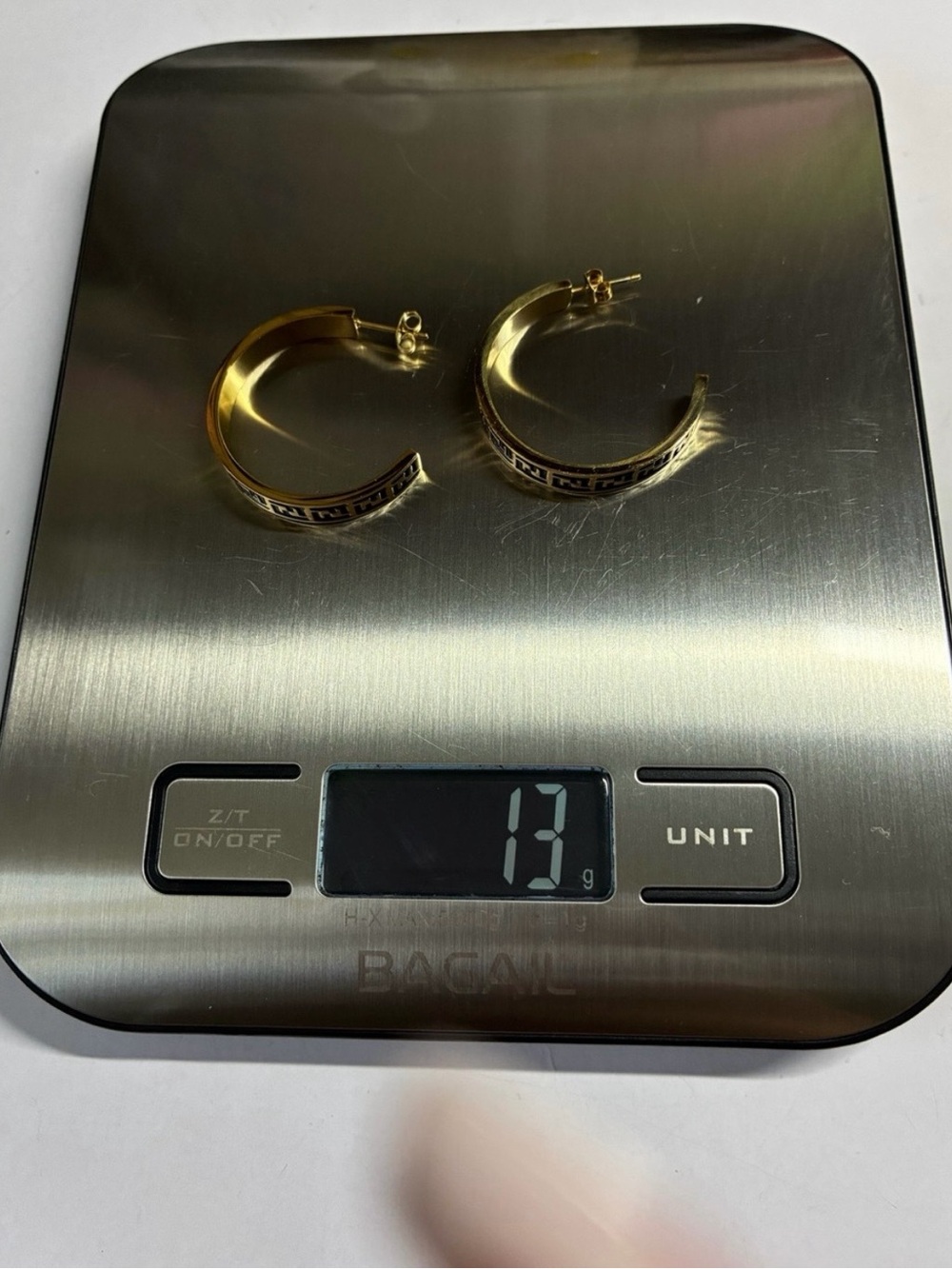 18K Gold and Black Fendi FF Pattern Hoop Earrings - Picture 7 of 7
